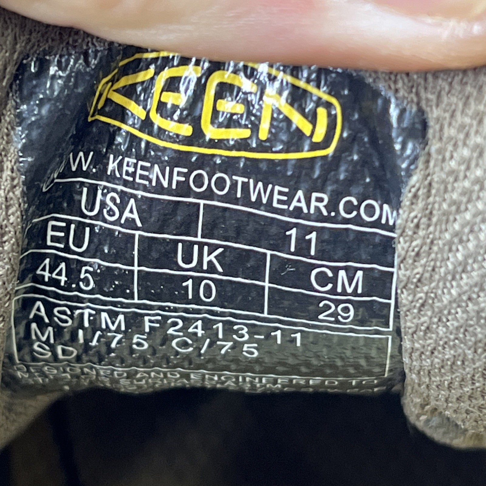 Scarpe uomo Keen punta acciaio taglia 11 ASTM F2413 11 pelle marrone lacci VGUC LR36