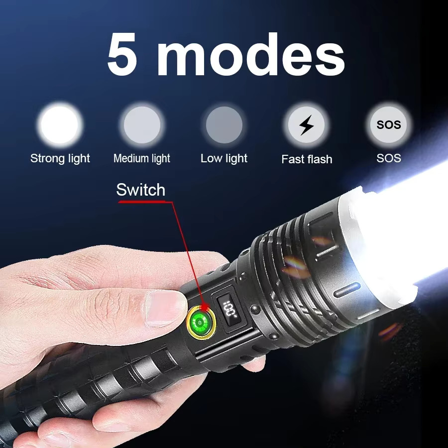 10000mAh High Power Led Flashlight 5000M Long Range Torch Rechargeable ...