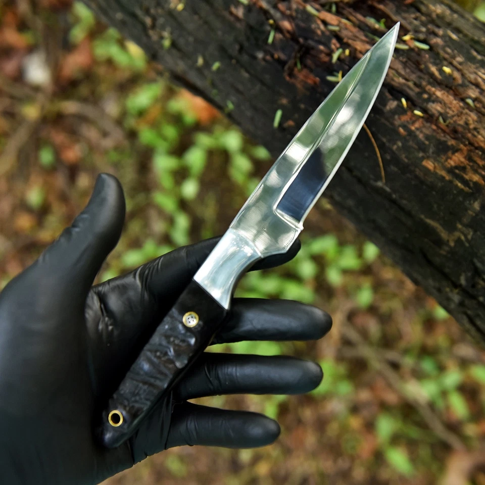 Cuchillo EDC hecho a mano D2 personalizado cuerno de oveja caza desollador camping deporte con funda Foto 3 de 4