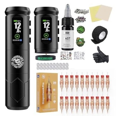 Dragonhawk A1 Pro Tattoo Gun Full Kit Complete Tattoo Machine Cartridge Needles