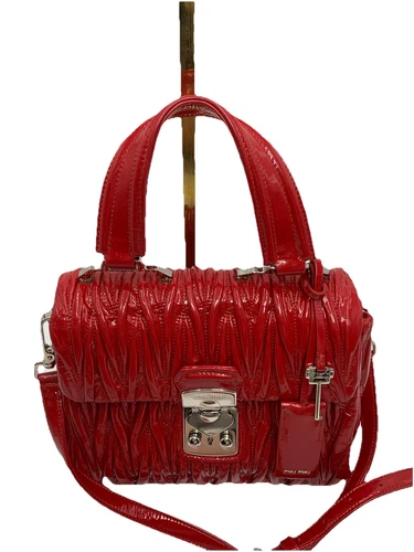 Borsa a tracolla Miu Miu rossa vernice nappa manico superiore 2 vie Madras borsa borsetta originale
