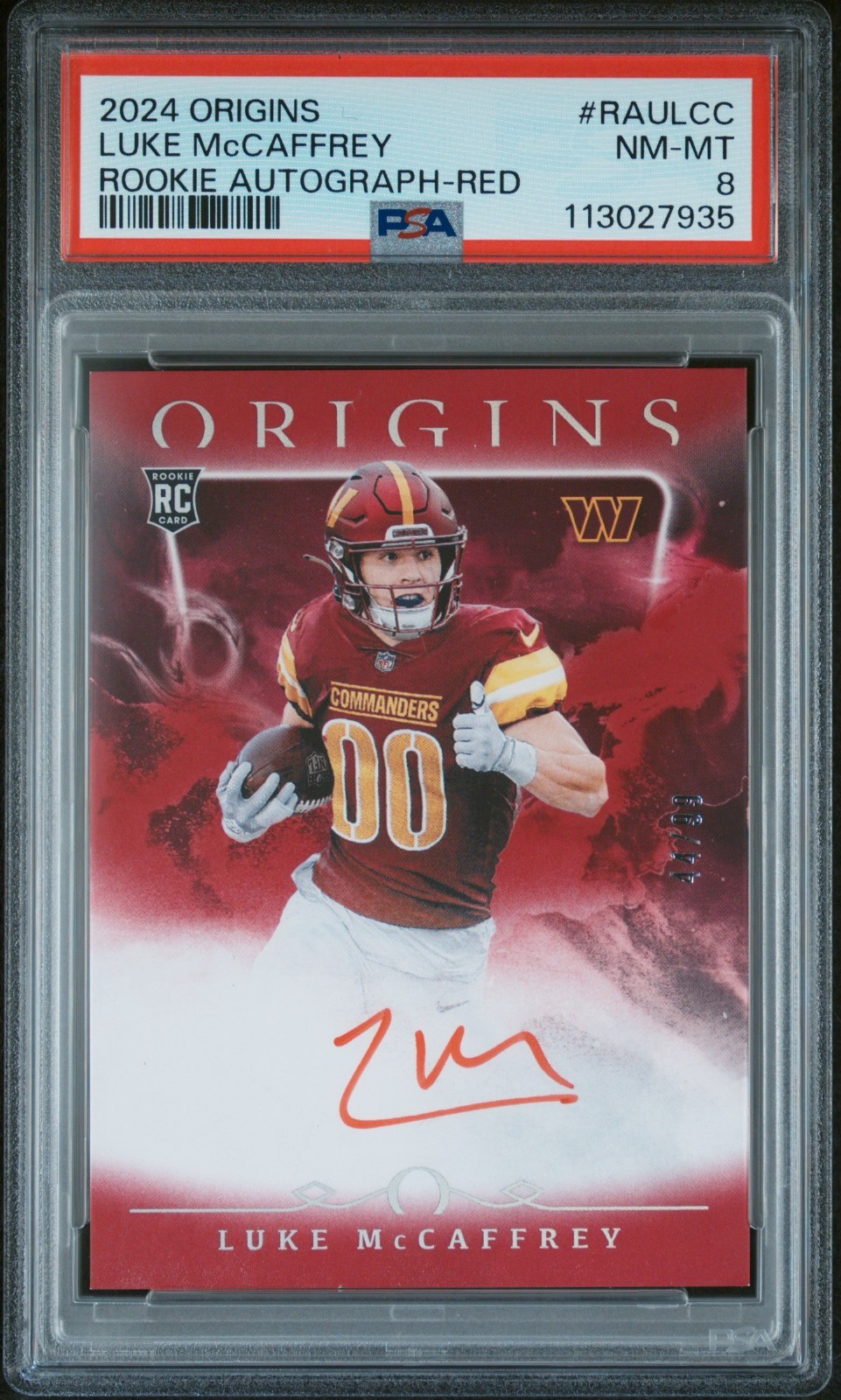 Luke McCaffrey Panini Origins Rookie Autographs #RAULCC Red
