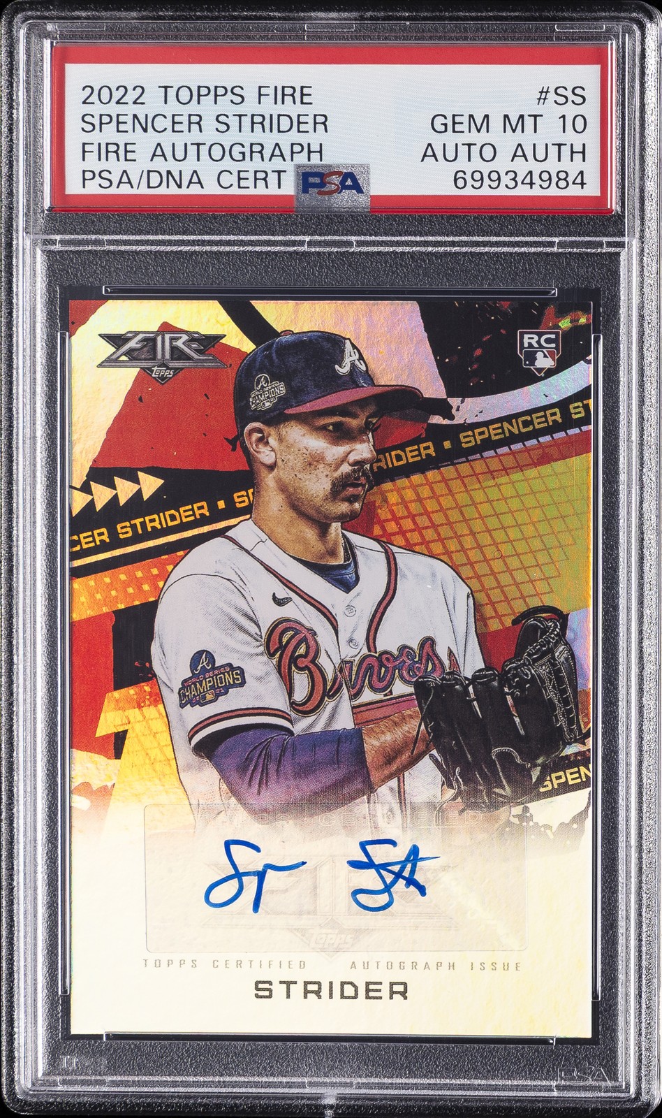 2022 TOPPS FIRE FIRE AUTOS #SS SPENCER STRIDER PSA 10 AUTO AUTHENTIC
