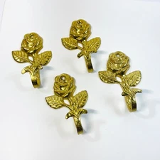 Lot of 4 Brass Rose Wall Hooks made in Taiwan