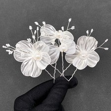 Pearl Metal Flower Hair Pins Pieces Accessories for Bride Wedding Pack of 3 ...