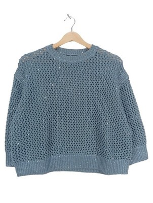 ZERO Häkelpullover Damen Pullover Gr. DE 38 blau Casual-Look