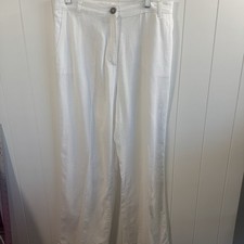 Love Tree Womens L Linen Viscose Pants White Elastic Back Waist
