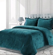 Queen Size Teal Korean Velvet Comforter Set 3-pcs Crushed Textured Bedding NEW