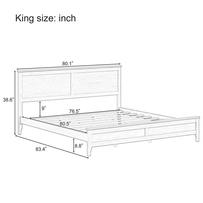 Modern Solid Wood Bed King Size with Sturdy Wooden Slats Support,Wood Color - Image 2 of 4