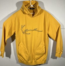 VTG Karl Kani Jeans Signature Patch Hoodie Yellow Mens Sz L STREETWEAR HIP HOP