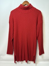 Bright Lights Red Knit Turtle Neck Tunic Sweater 80s Top Women s 16 USA Vintage