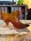Vintage Fenton Glass Cat Head Slipper Shoe Decoration Starburst Amber