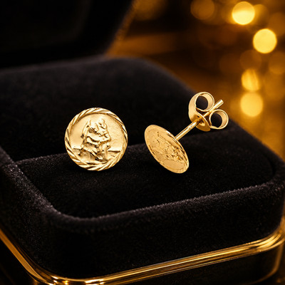 St Christophorus Ohrstecker 9 kt Gelbgold 375 gepunzt nagelneu verpackt