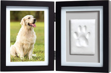 Pet Paw Print Photo Frame with Clay Imprint Kit - Wooden Pet Paw Print Frame, DI