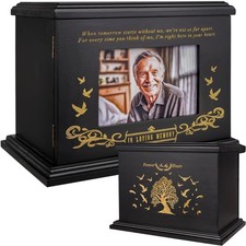 Cremation Urns for Human Ashes Adult Male Female, Wooden Urn for Ashes, Woode...