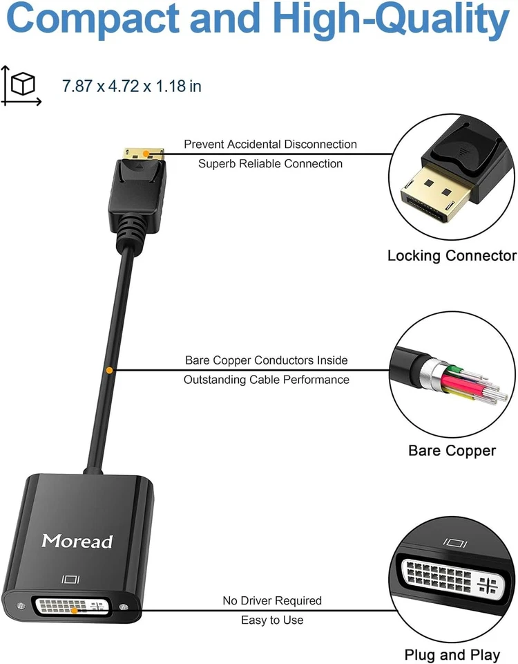Adapter DisplayPort a DVI D 10 Stück Macho a Hembra Chapado PC Monitor Schutz - Bild 3 von 4