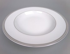 Christofle Rimmed Soup Plate / Bowl "Perles". Silver/Platinum. Porcelain. 8.75"