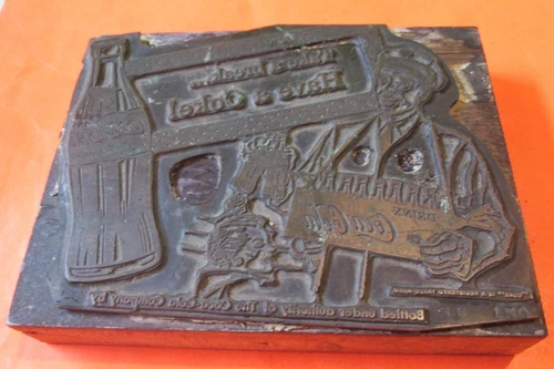 VTG OLD Coca-Cola Advertising Metal BRASS WOOD Printing Press Block Ink Plate