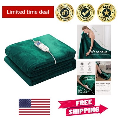 Electric Heated Blanket with Foot Pocket - 10 Heat Levels & 4 Timer Settings