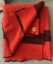Vintage Highlander Red Striped Wool Blanket Pure Wool Cabin Camp 80x70 L 3.5 Pt