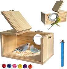 Transparent Parakeet Nesting Box,Wooden Parrot Nest Breeding Box with Perch Natu