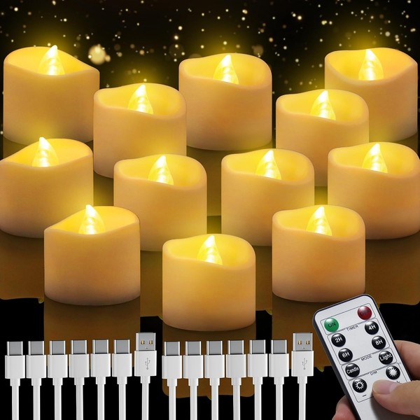 LED Kerzen Wiederaufladbar 12 StüCk Teelichter Mit Timer Und Fernbedienung-image