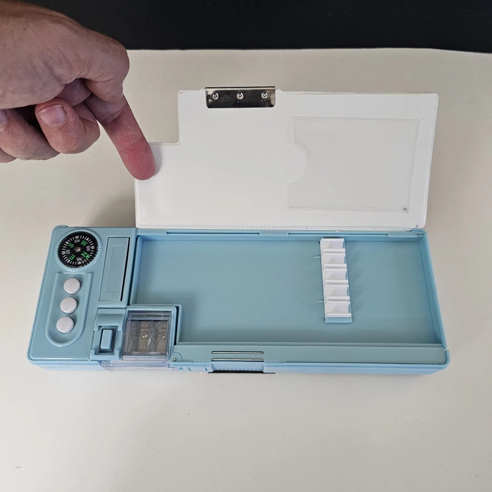 Винтажный Kawaii карандаш чехол, выскакивающие отсеки, точилка, компас / РЕДКАЯ Y2K - Изображение 4 из 4