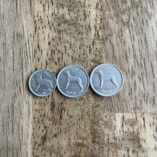Vintage Irish 3 and 6 Pence Coins 1923 1928 1939 Lot of 3 Reul Irish wolf Hound