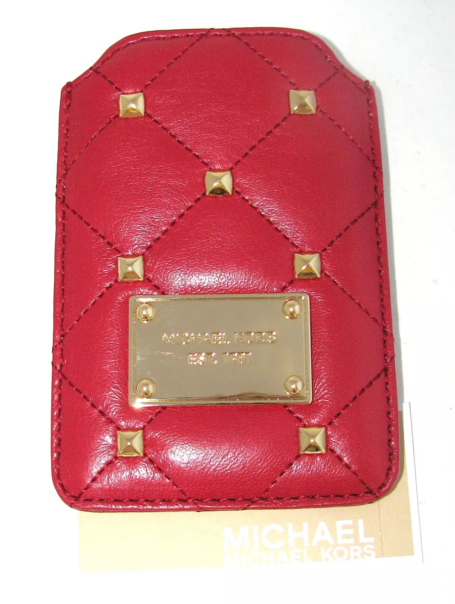 MICHAEL KORS QUILTED STUDS RED LEATHER GOLD I PHONE IPOD MOBILE