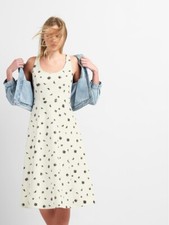 Gap Fit and Flare Midi Tank Dress in Ponte, White Floral Print SZ 16 #223831 T12
