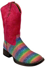 Roper Kids Girls Glitter Rainbow Boots Pink