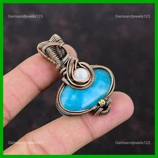 Smithsonite Gemstone Rainbow Moonstone Boho Wire Wrapped Pendant Jewelry Copper