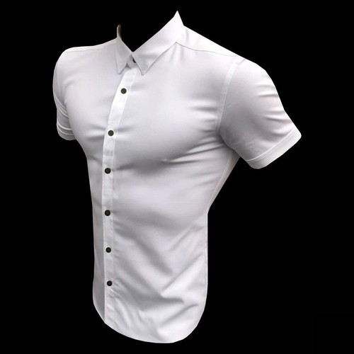 Mens Button Down Short Sleeve Solid Shirts Casual Muscle Slim Fit Tops Tee Shirt - Picture 16 of 19