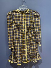 small vintage USA cottage Core Plaid Dress, Long Sleeve Laura Ingalls
