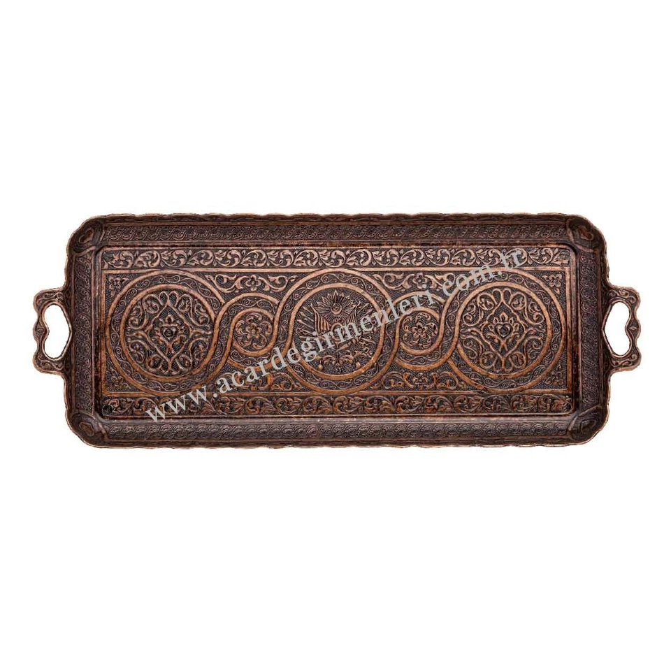 Authentic Turkish Coffee Tea Zamak  Serving Tray Copper Handmade Ottoman Motif  - Image 3 of 4