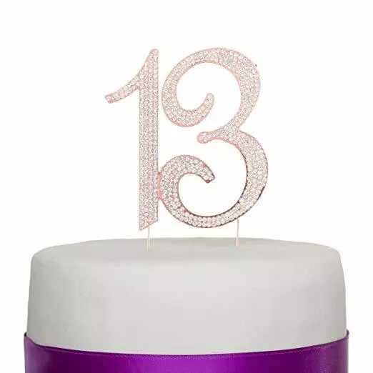 13 Cake Topper for 13th Birthday Party Rhinestone Metal Number