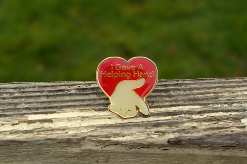 Wal-mart I Gave A Helping Hand Heart Metal & Enamel Employee Lapel Pin Pinback - Picture 3 of 6