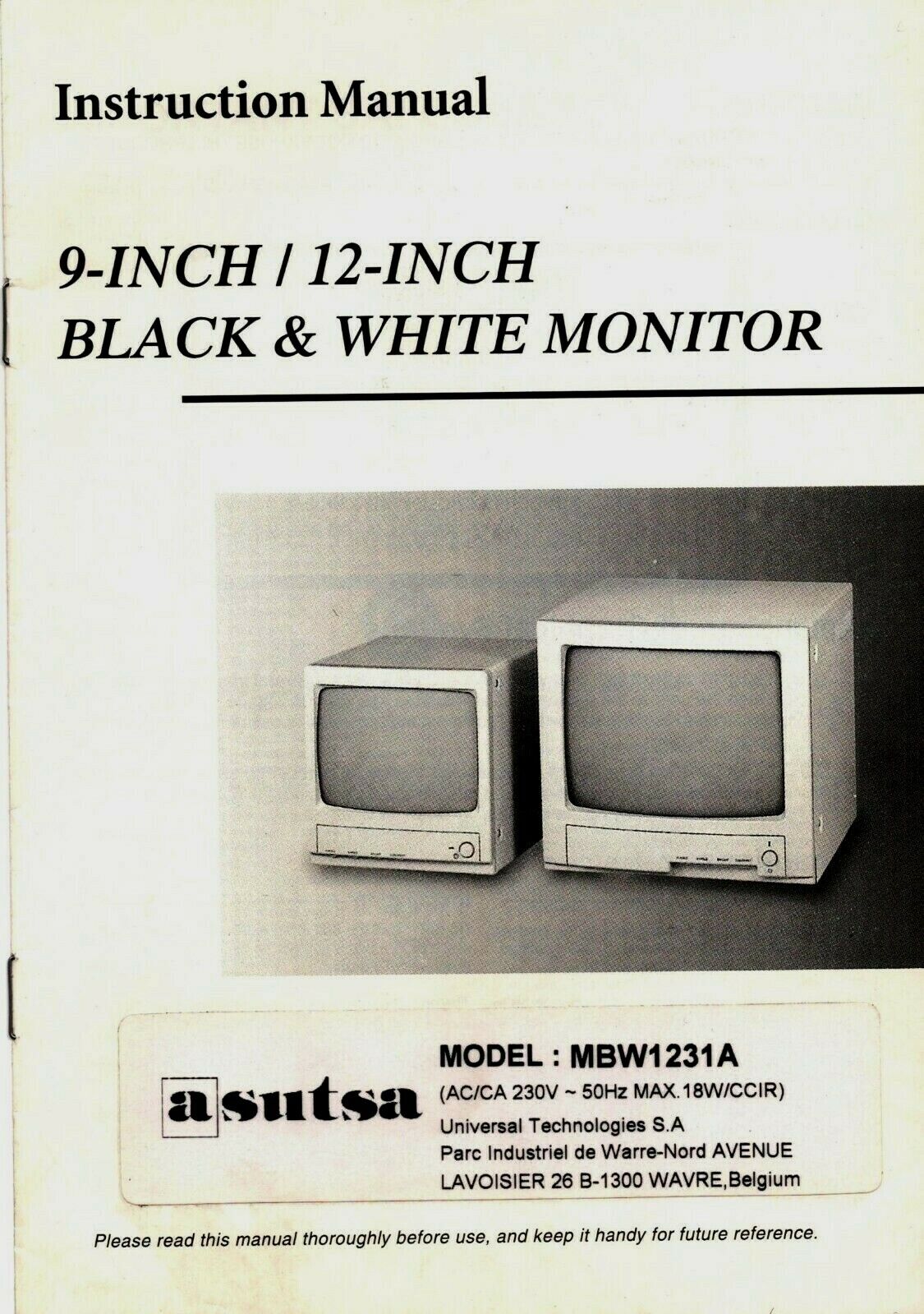 Instrukcja obsługi # Asutsa # Monitor # Model: MBW1231A # angielski # 8 stron