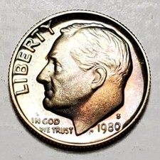 TONED 1980 S ROOSEVELT DIME PROOF UNC #C4215