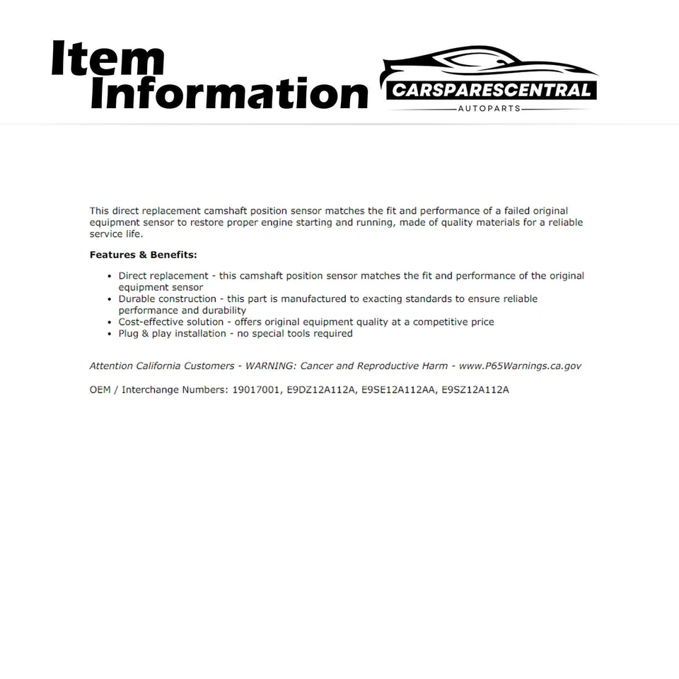 Sensor de posición del árbol de levas del motor para Ford Mustang 1994 1995 3,8 L Foto 3 de 4