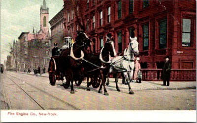 Vintage Postcard Fire Engine Company Horses New York City NYC A3