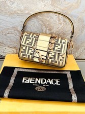 Fendi x Versace Fendace Logo Metallic Brooch Baguette NM Zucca Leather Mini Bag