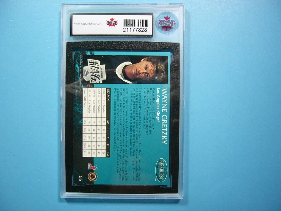 1991/92 PARKHURST EMERALD ICE NHL HOCKEY CARD #65 WAYNE GRETZKY KSA 10 GEM MINT - Image 2 of 3
