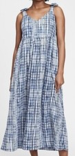 Gap Dress Linen Cotton Tie Strap Maxi Dress Size XL Blue Tie Dye