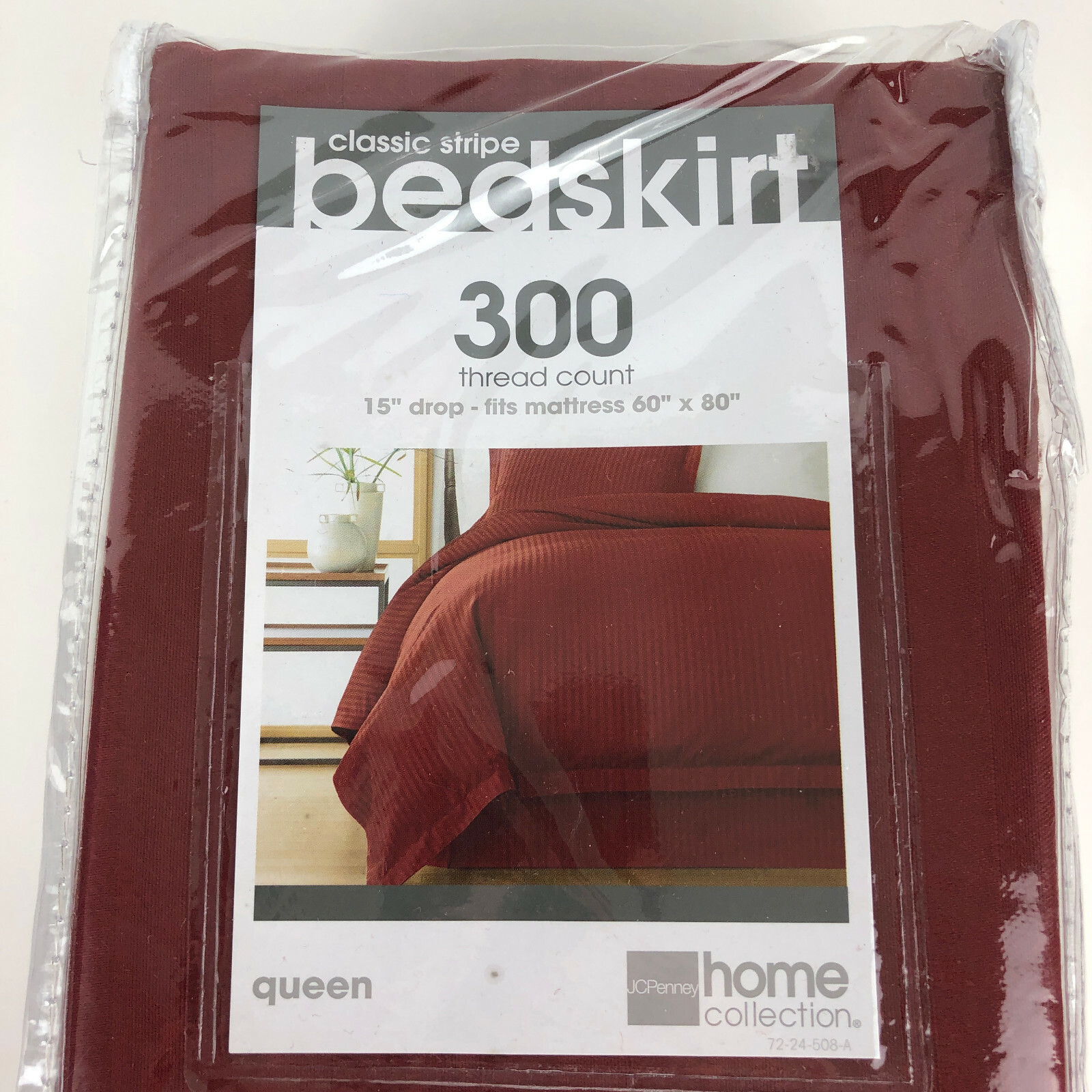 JCPenney Queen Bedskirt Classic Stripe Brick Red Home Collection 300 TC