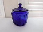 Vintage Cobalt Blue Anchor Hocking Mayfair Open Rose Depression Glass Cookie Jar