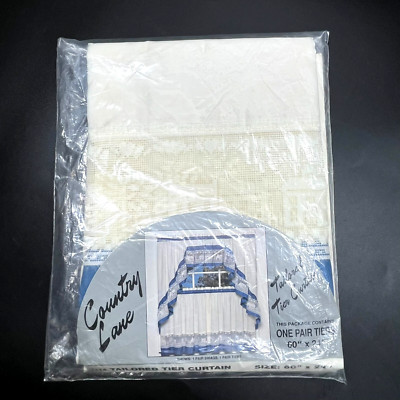 NWT VTG 90s Country Lane Tailored Tier Curtain 60x24 Blue White Lace Cottagecore