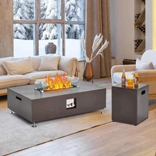 48" Outdoor Propane Fire Pit Table 50000 BTU with 16" Tank Cover Side Table