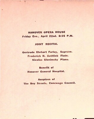 Hanover Opera House Joint Recital Music Program 1927 Slonimsky Flute Soprano