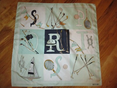 BASLER Light Blue SPORTS Golf Tennis Sailing 100% Silk Square Scarf 19''